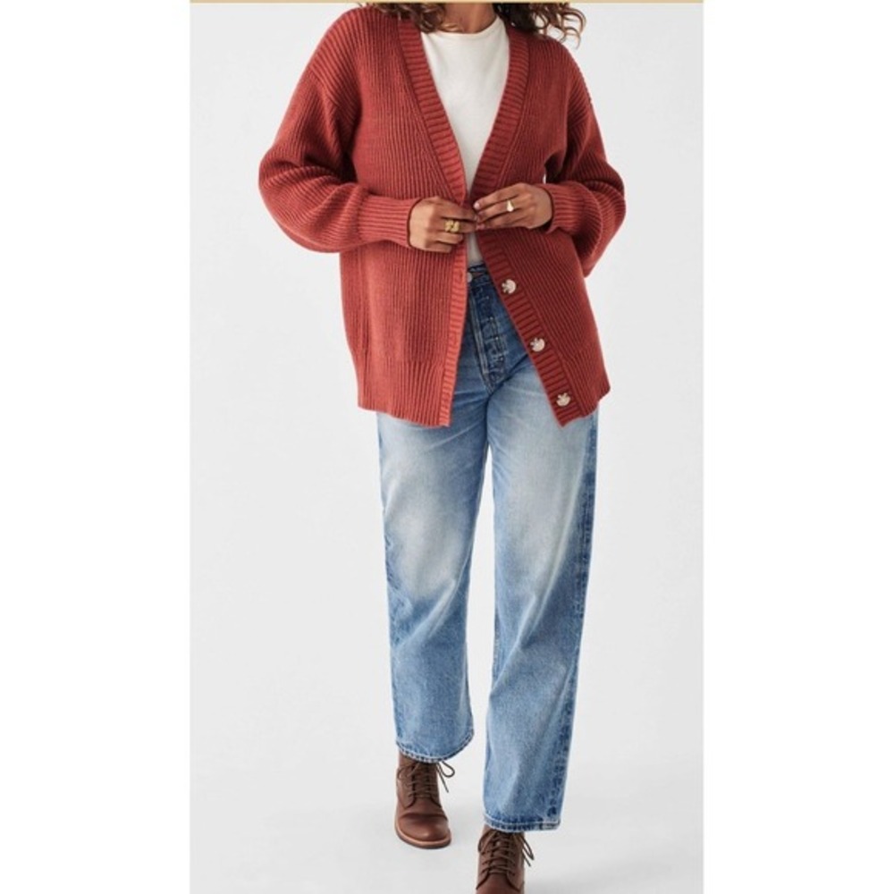 Faherty Women's Cozy Cotton Boyfriend Knit Cardigan Henna‎ Large Academia Boho